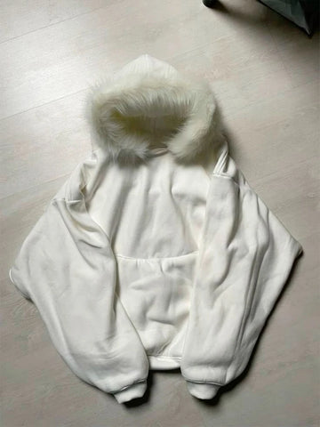 faux fur zip up hoodie - AfterAmour